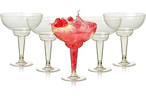 MATANA 48 Elegant Plastic Margarita Cocktail Glasses with Gold Glitter (360ml / 12oz) - Sturdy & Reusable - Daiquiri Martini 