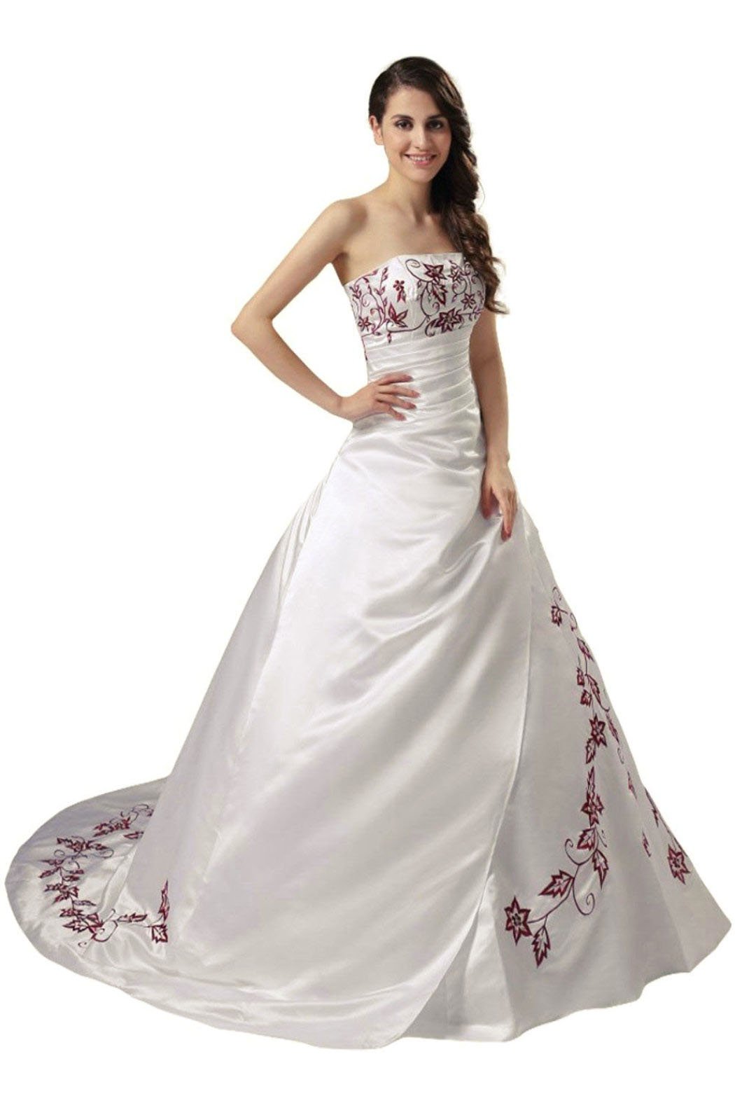 Vintage Ivory Strapless Satin Embroidery Wedding Dress TP5454 main image 0