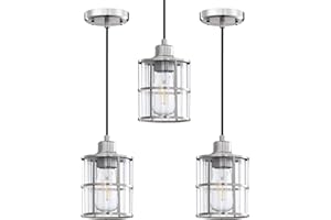 Doraimi Lighting 3 Pack 1 Light Industrial Edison Vintage Style Kitchen Island Pendant Glass Hanging Light Kitchen Island Dining Clear Glass Shade, Brushed Nickel Finish