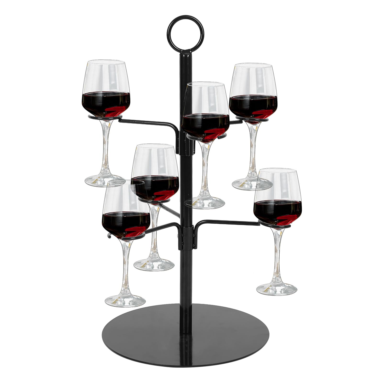 OUGPIU Champagne Display Stand,Cocktail Drinks Tree Stand 2 Tiers 6 Holders Metal Champagne Tower Stand Wine Glass Drink Cup Shelves Rack for Beverage Cocktails Martini Margarita Bar Party