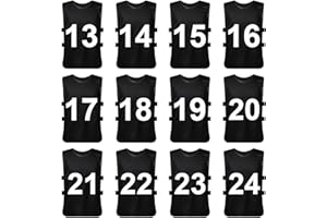 TopTie Sets of 12 (#1-12, 13-24) Numbered Scrimmage Training Vests Sports Pinnies for Adult/Youth