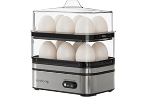 Evoloop Rapid Egg Cooker Electric 12 Eggs Capacity, Soft, Medium, Hard Boiled, Poached, Omelet Maker Egg Poacher & Vegetable 