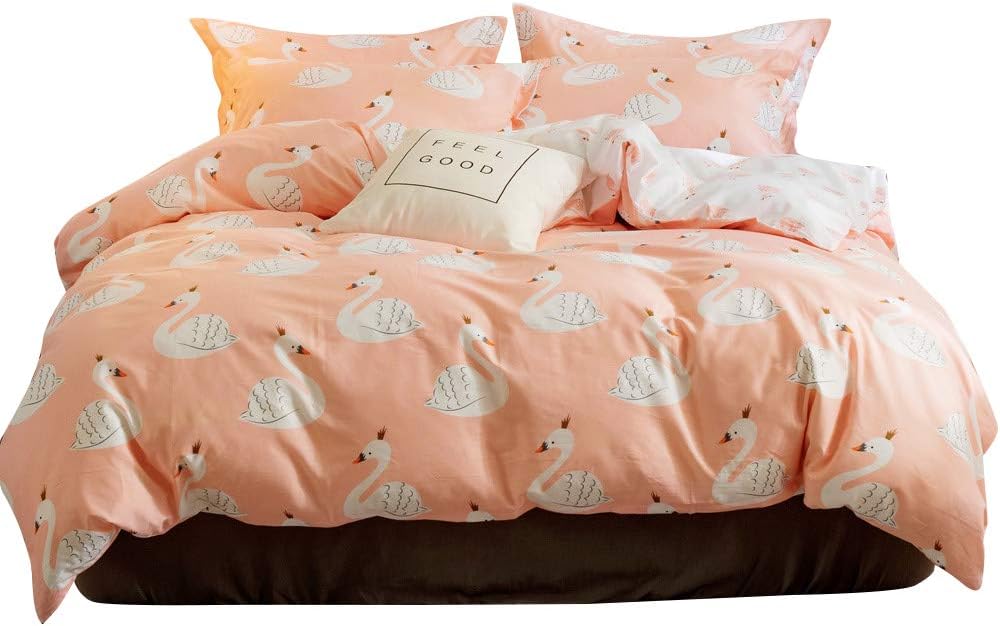 BoxHome Swan Girls Twin Duvet Cover Two Sided Pattern Cotton Bedding Sets
