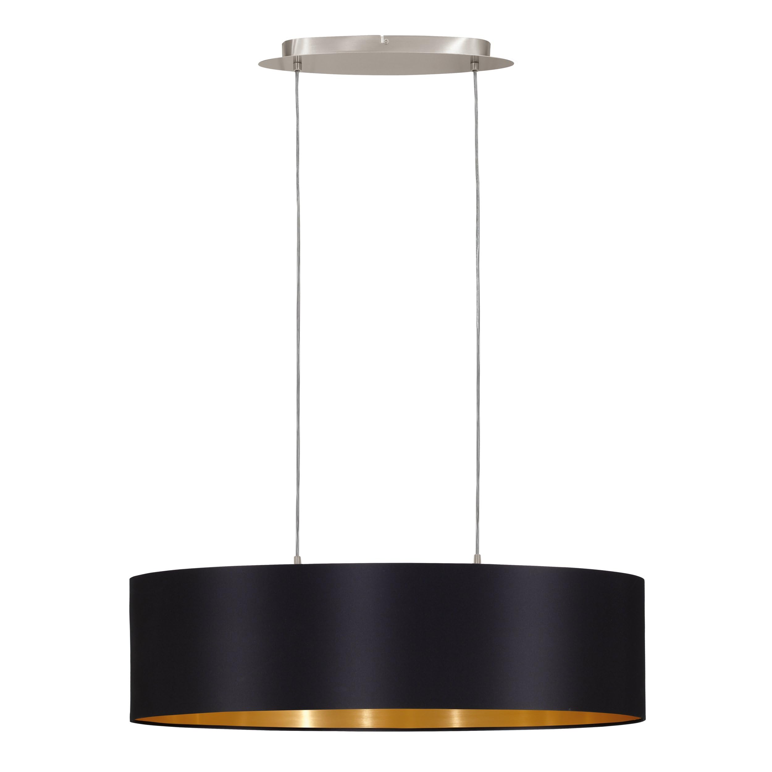 Eglo Maserlo Textile Pendant Lamp, Oval Hanging Light with Matt Nickel and Gold Steel and Black Fabric, E27 Socket, L: 78 cm/30.7 inches