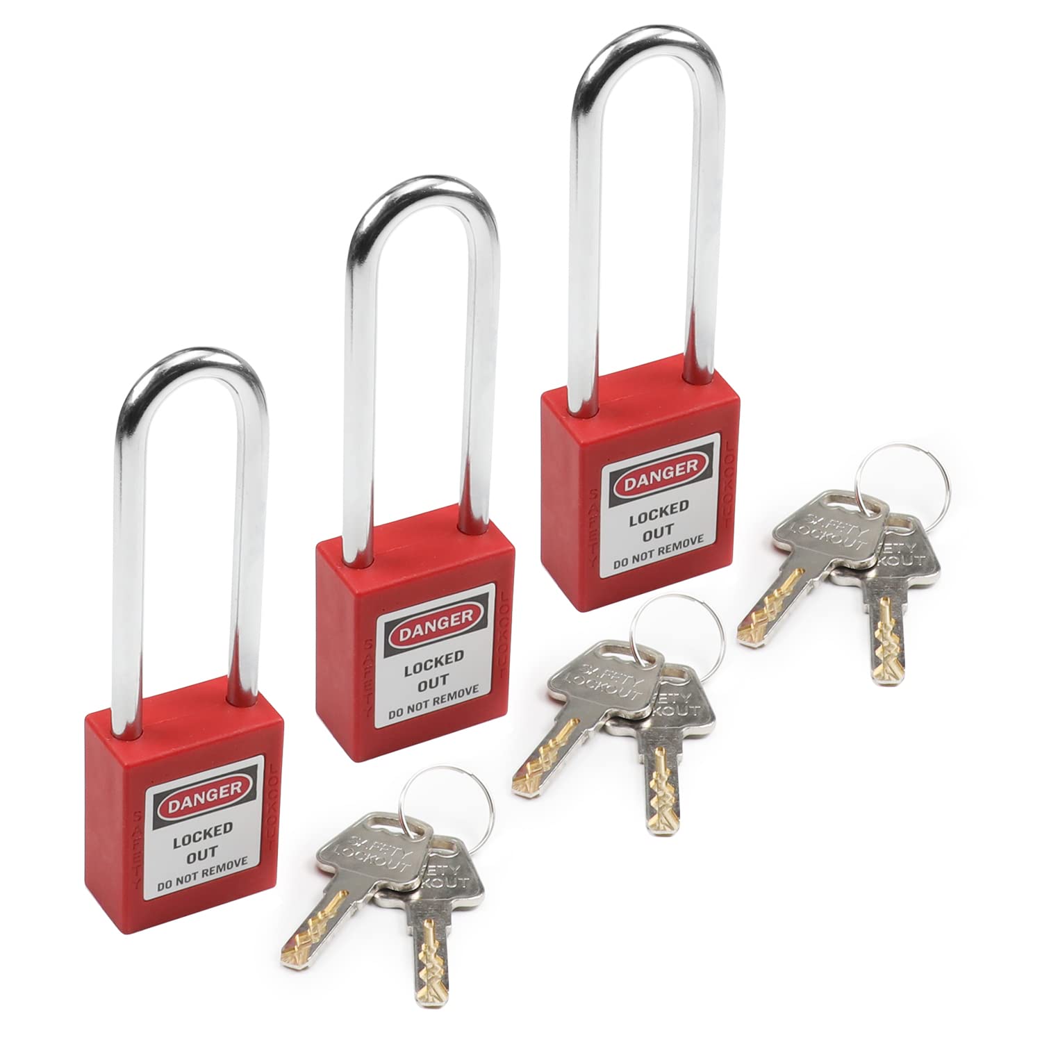 MroMax Lockout Tagout Locks, Loto Locks Keyed Different – PA Lock Out Tag Out Steel Shackle Red Safety Padlock 3Pcs