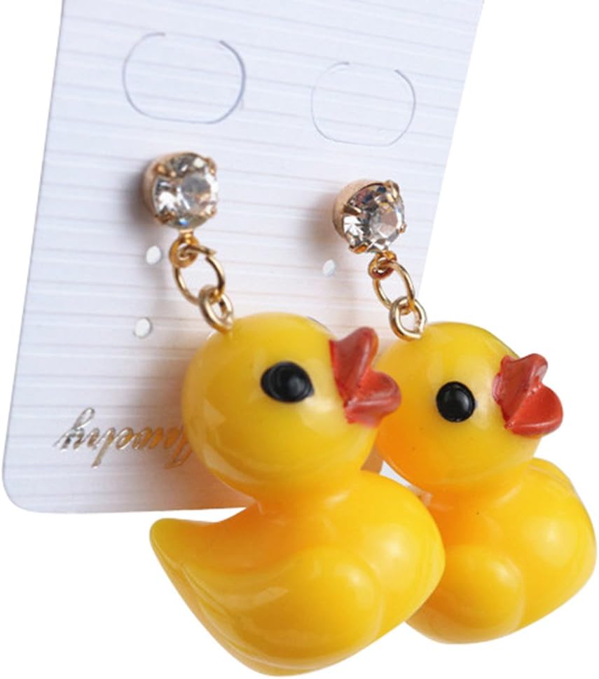 1Pair Funny Yellow Duck Dangle Drop Ear Stud Earrings Creative Charm Pendant Pierced Earring Jewelry Gift for Women Girls Random