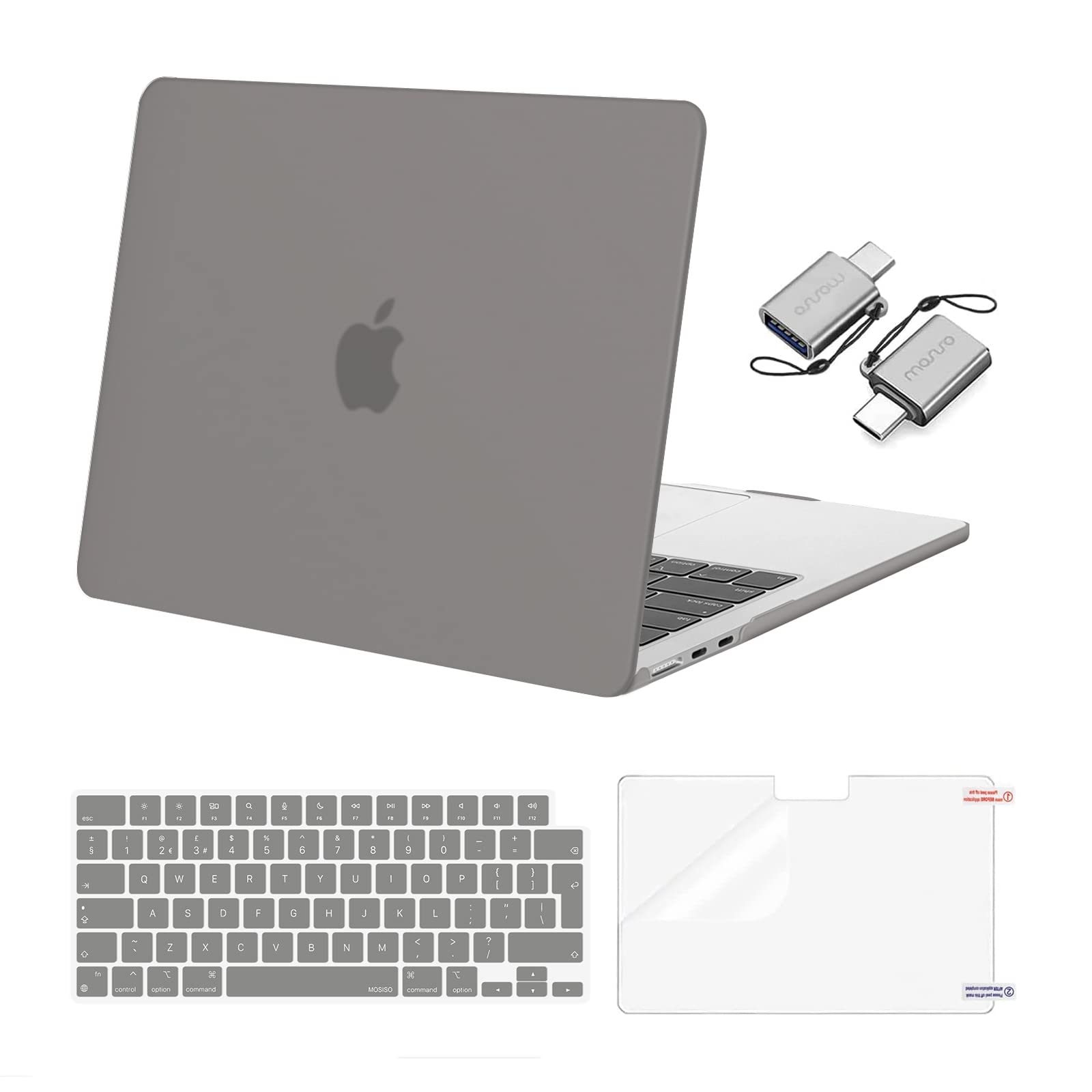 MOSISO Compatible with MacBook Air 13 inch Case M5 M4 M3 M2 2026-2022 A3449 A3240 A3113 A2681, Hard Shell Case for MacBook Air 13.6 inch &Keyboard Cover&Screen Film&Type C Adapter, Gray — image 1