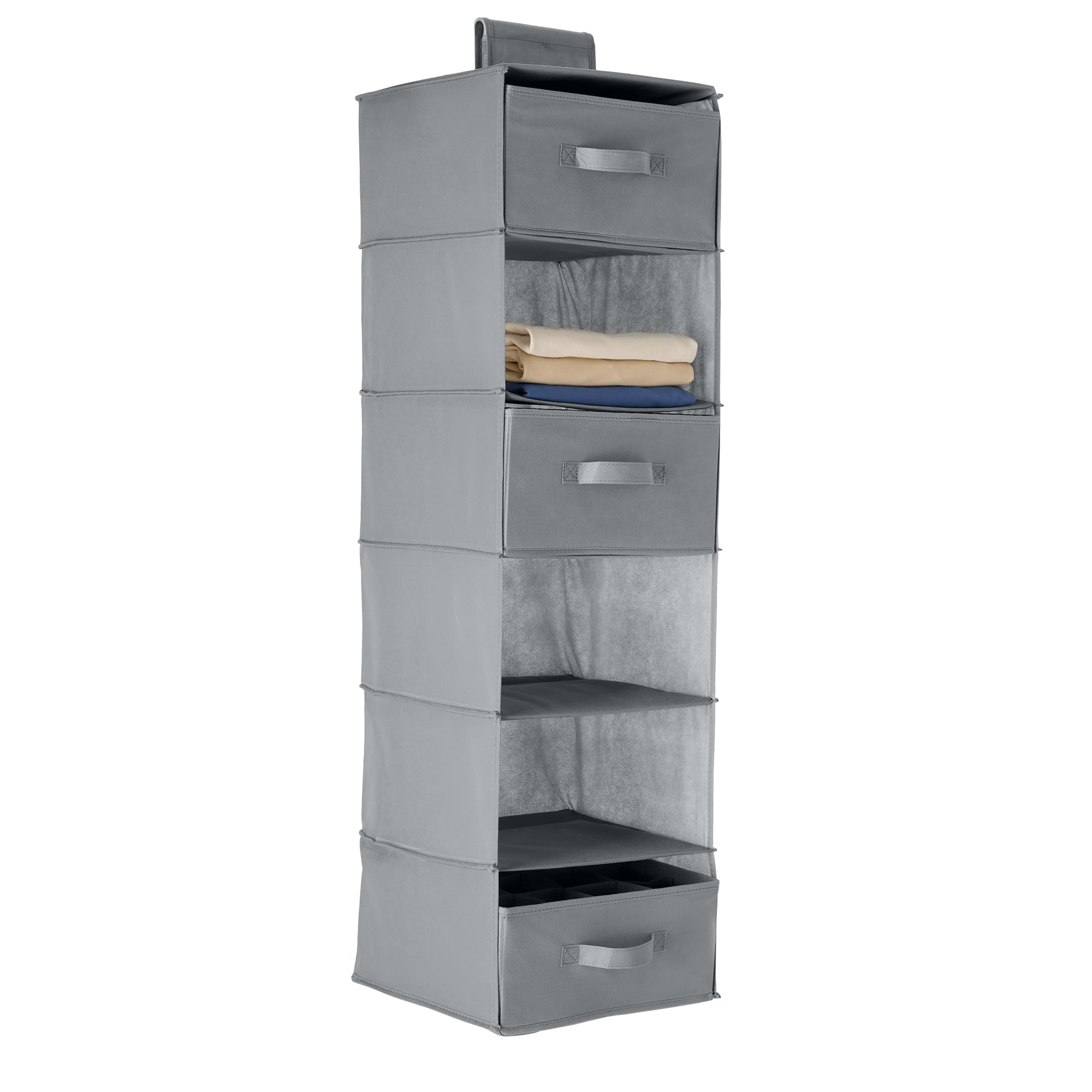 Amazon Basics Hanging Closet Shelf With 3 Removable Drawers, 6-Tier, Grey, 17.5D x 34.5W x 31H cm