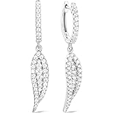 Color-D VVS1 Clarity Moissanite Leaf Angel Wings Dangle Earrings, Solid 925 Sterling Silver with Gold/White Gold Plated, Christmas Birthday Mother's Day Anniversary Earrings for Her