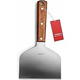 Vovoly Extra Wide Griddle Scraper, 5.5''x5.5'' Smashed Burger Scraper Grill Scraper Spatula Burger Turner - Full Tang Wooden Handle Professional Grade Grill Accessories, Knife Grade Stainless Steel