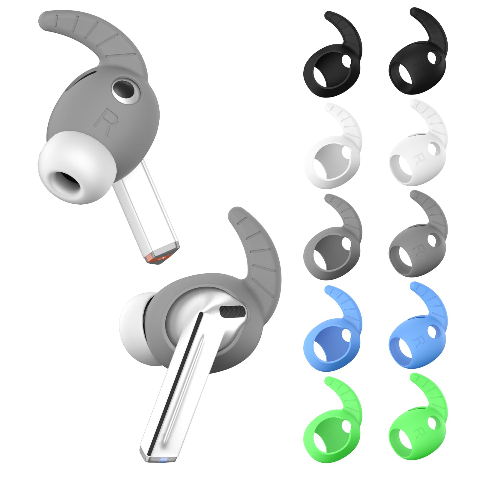 [5 Pairs] Ear Hooks Covers for Samsung Galaxy Buds 3 Pro, Sport Ear Tips Covers Silicone Anti-Slip Anti Scratches Galaxy Buds Pro 3 Earbuds Accessories (Black, White, Gray, Golw Blue,Glow Green)