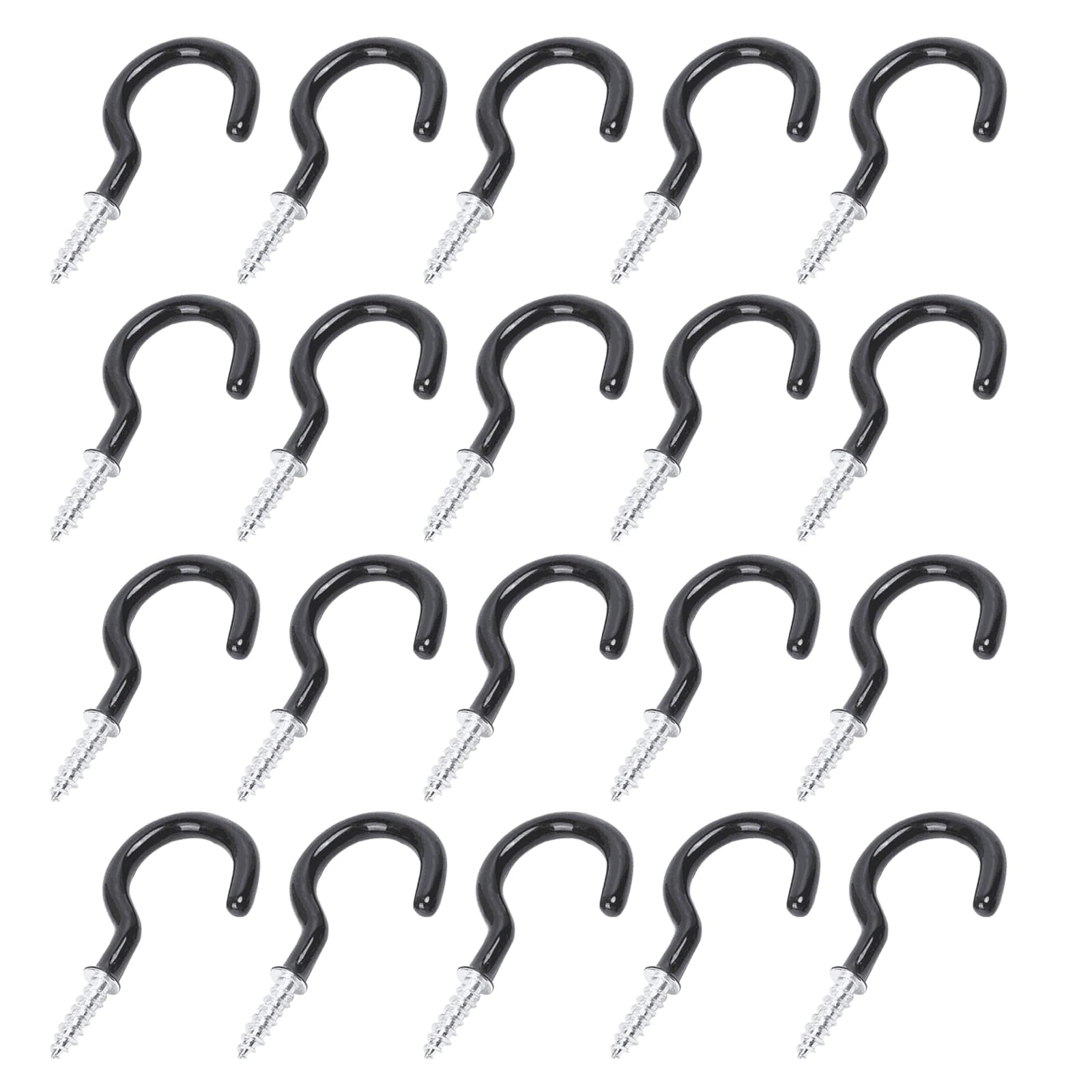 Leliafleury 20Pcs Screw in Hooks Plastic Coated Black Cup Hooks for Hanging Plants Cups Kitchen Utensils, 1-1/2 Inch
