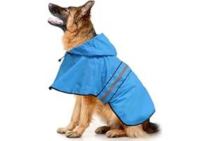 Ezierfy Reflective Dog Rain Coat - Waterproof Adjustable Pet Raincoat Jacket, Lightweight Hooded Dog Rain Coat Poncho for Small to X- Large Dogs and Puppies (Blue, X-Large)
