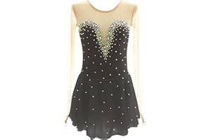 ARTSKATTING Figure Skating Dress,Girls Round Neck Long Sleeved Hook Finger Diamond Skating Performance Competition Wear Costume