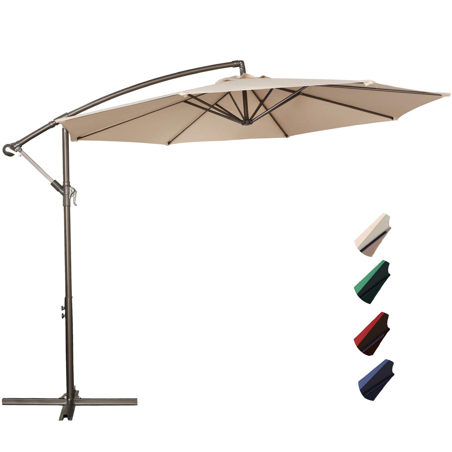 Rubeder Offset Umbrella 10ft Cantilever Patio Hanging Umbrella Outdoor Market Umbrellas With Crank Lift Cross Base 10 Ft Beige1 Buy Online In Bermuda Missing Category Value Products In Bermuda