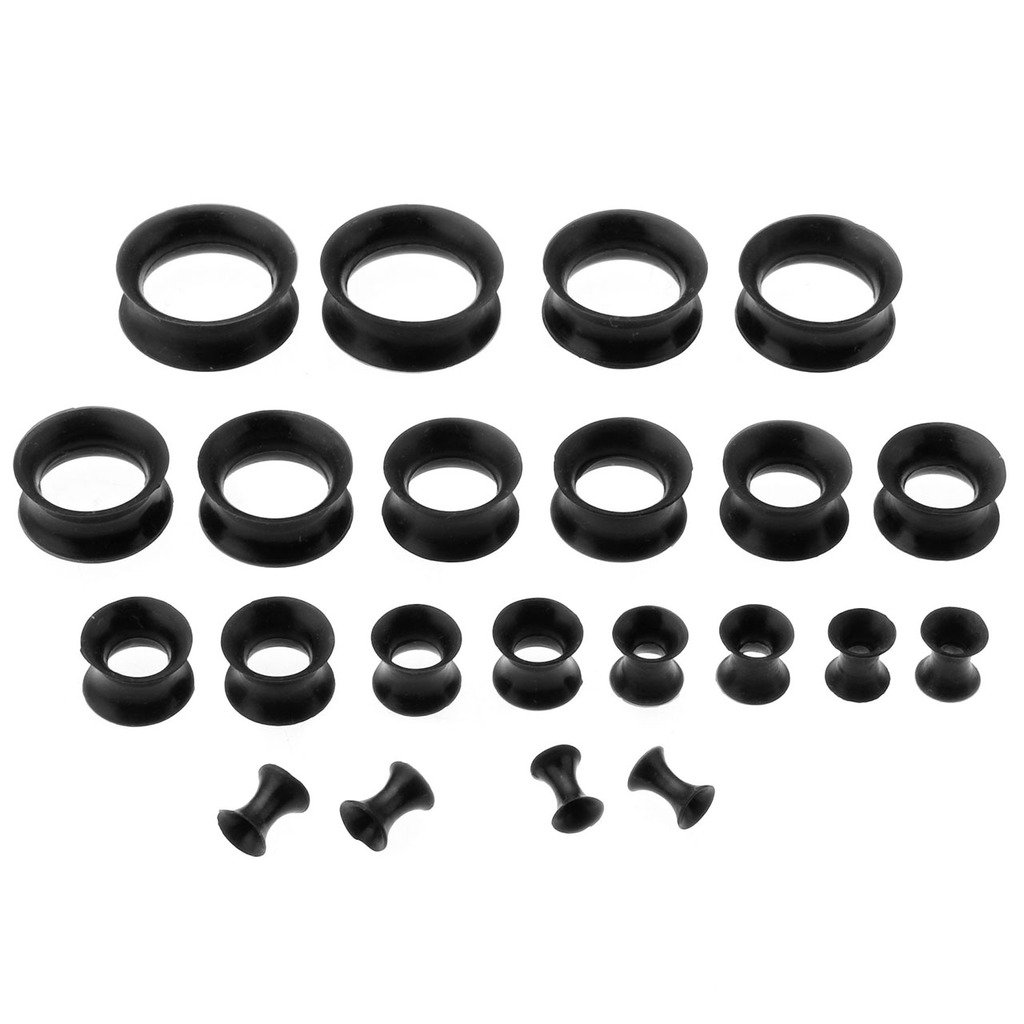PiercingJak 22pcs 8G-3/4 Ultra Thin Soft Silicone Double Flared Flexible Flesh Tunnel Plugs Ear Stretching Plug Gauge Kit Hollow Body Piercing