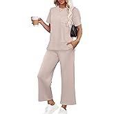 OFEEFAN Women's Lounge Sets Fashion Outfits Wide Leg Loungewear Side Slit Tracksuit for Vacation Travel Airport S-3XL