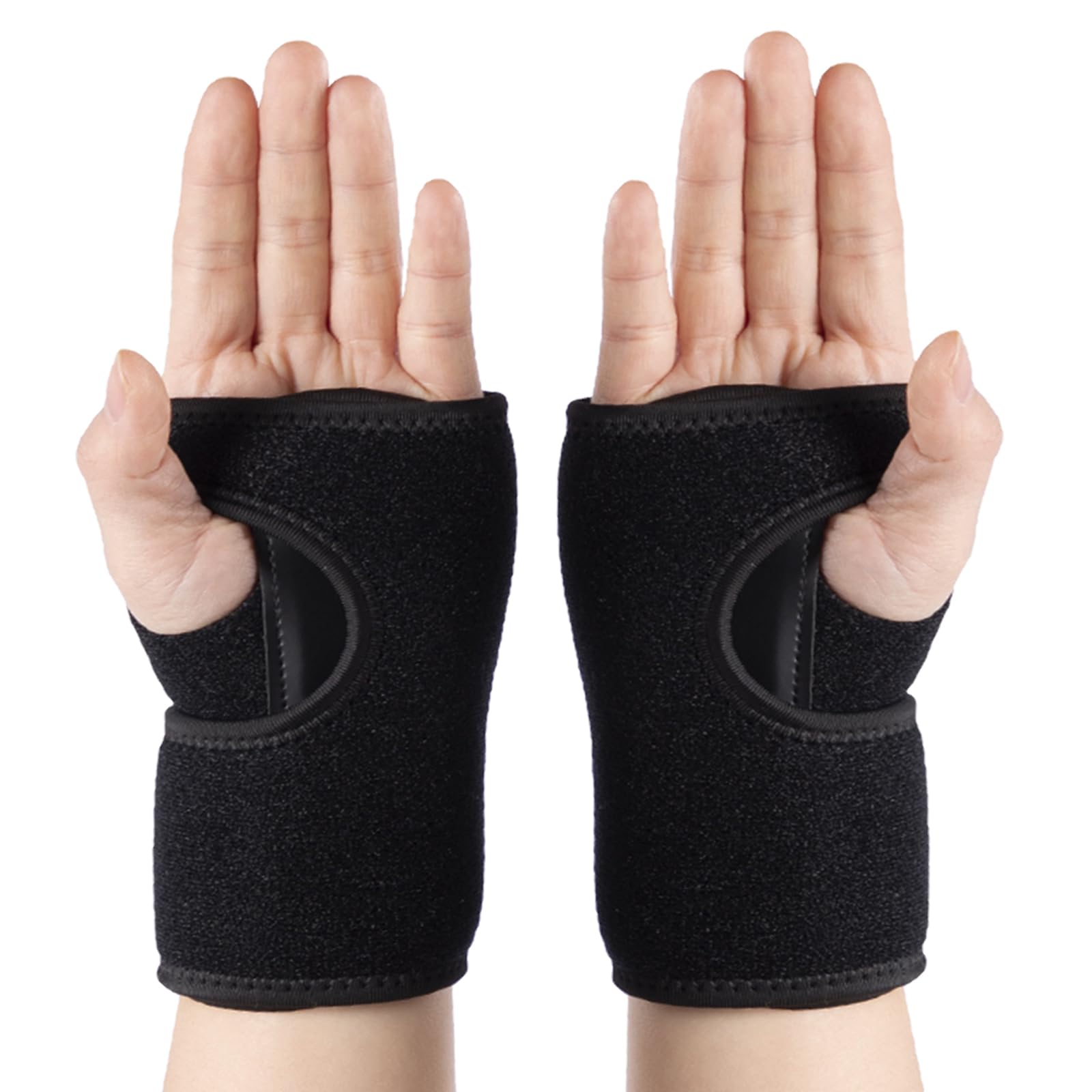 yeloumiss Wrist Splint Support Brace 1 Pair Compression Wrist Brace Elastic Adjustable Carpal Tunnel Support with Metal Strip for Sports, Fitness, Arthritis, Tendonitis One Size (Black, Left + Right)