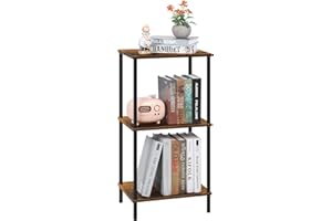 LING RUI 3 Tier Bookcase,Narrow Bookshelf for Small Spaces,Wood and Metal Book Shelf Storage Organizer,for Home Office Living Room (Brown)