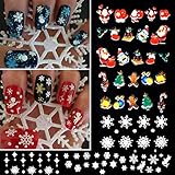 12 Sheets Multicolored Christmas 3D Nail Art Stickers with Snowflake, Tree, Deer, Santa
