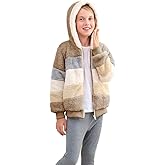 Dugcew Girls Fleece Jacket Kids Soft Fuzzy Zip up Hoodie Fall Winter Sherpa Contrast color Pullover Sweatshirt 3-12 Years