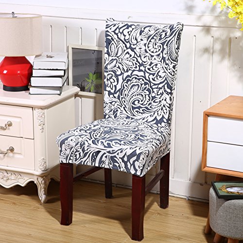 6 x Soulfeel Soft Spandex Fit Stretch Short Dining Room Chair Covers with Printed Pattern, Banquet Chair Seat Protector Slipcover for Hone Party Hotel Wedding Ceremony (Style 9)