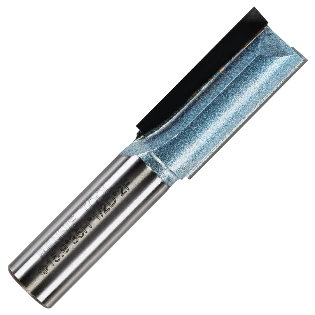 Rennie Tools - 15.9mm (5/8") Cutting Diameter x 35mm Flute x 1/2" Shank TCT Tipped 2 Flute Straight Router Cutter Bit. Compatible With Makita Trend Festool Hikoki Dewalt Router Etc. 15.9mm Router Bit