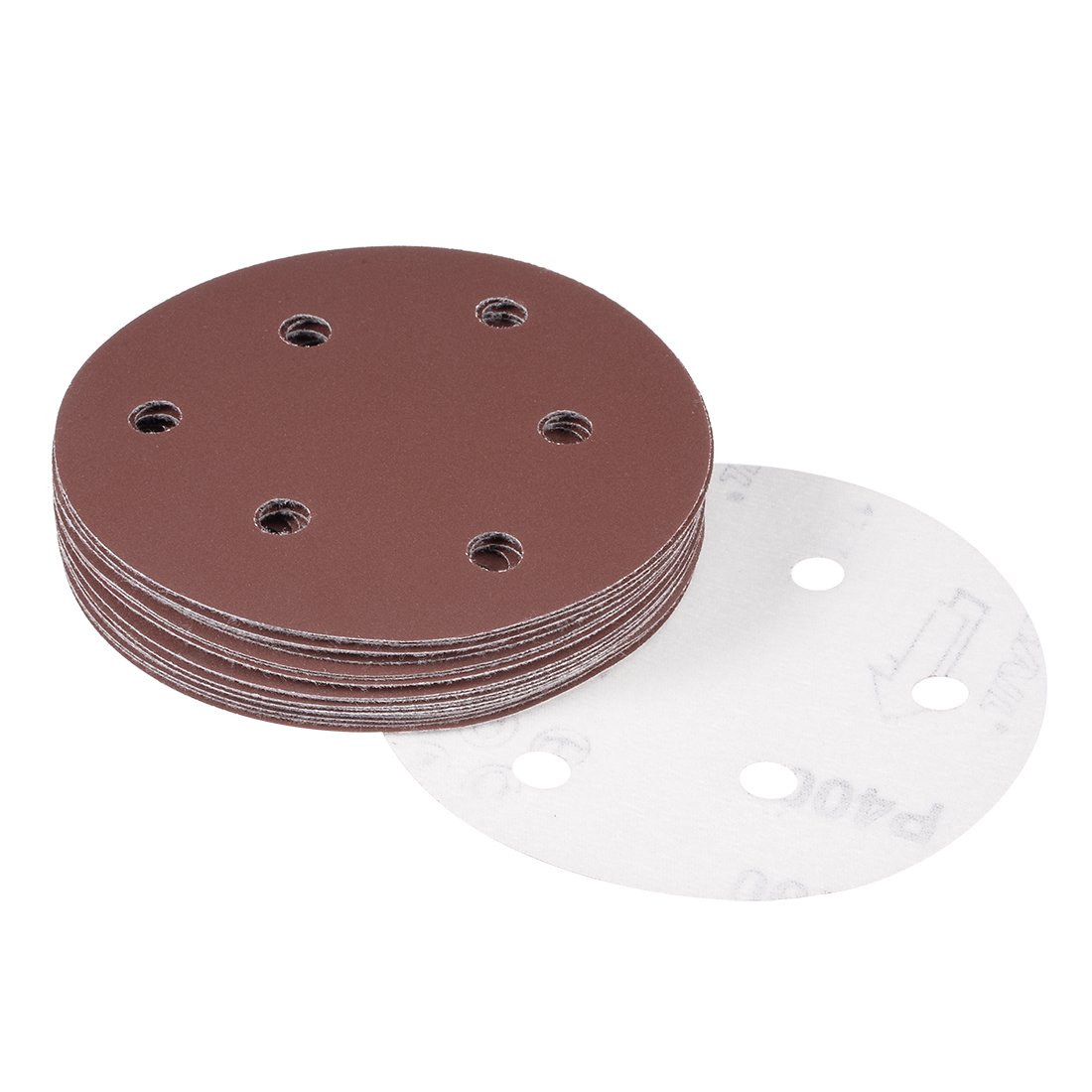 sourcingmap 20Pcs 5 inch 6 Hole Hook and Loop Sanding Disc 400 Grit Flocking Sandpaper for Random Orbit Sander
