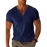 Runcati Mens Casual T Shirts Short Sleeve V Neck Linen Henley Shirt Button Basic Fashion Summer Beach Tee Tops