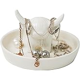 YOBRO Ceramic Highland Cow Ring Holder with Circular Tray, Farmhouse & Bohemian Style - Cute Unique Women Gifts, Jewelry Plate Organizer for Bathroom, Office, Home, Desk Decor