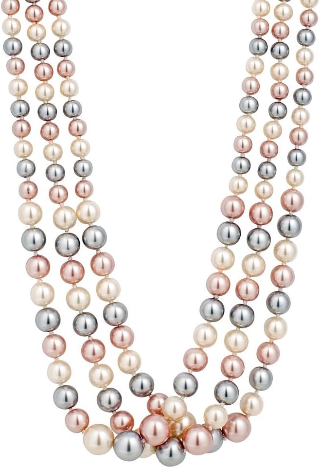 Women's Graduated Triple Tone Three Row Pink Pearl Necklace