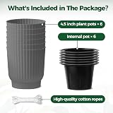 T4U Small Self Watering Plant Pots Indoor 6 Pack 11.5cm Grey Plastic view 6