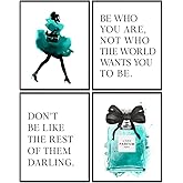 Motivation Quotes Wall Art - Positive Quotes Wall Decor Set - Inspiration Gift for Black African Americans Woman - Glam Decor - Blue Fashion Art - Designer Perfume