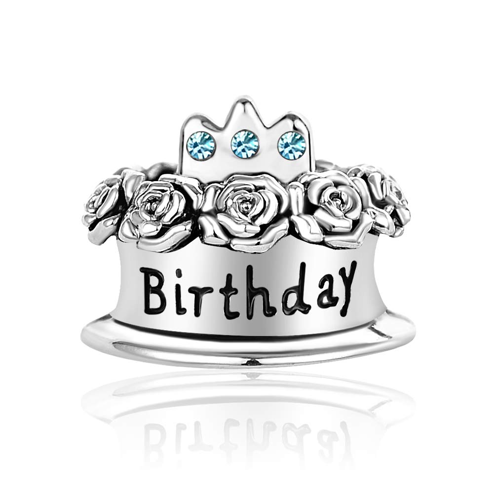 March Blue Birthstone Cake Charm fits Pandora Charms Bracelets for Women Daughter Sister Granddaughter Celebration Jewellery Gift Present