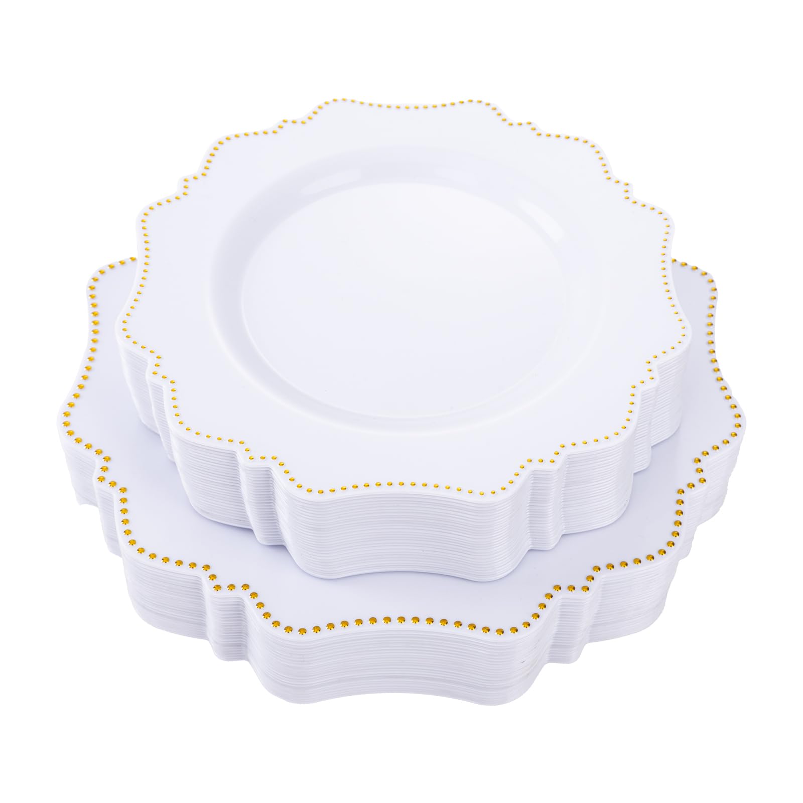 COLOSUS 60pcs White and Gold Disposable Plastic Plates Set, Gold White Party Plates, 30pcs Dinner Plates and 30pcs Salad/Dessert Plates for Wedding, Party, Anniversary, Daily Use Image
