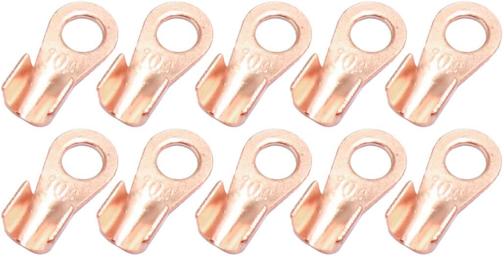 sourcing map 10pcs 10A Copper Ring Terminals Lug Battery Cable Connector, Rose Gold Tone, 14 x 10 x 1 cm