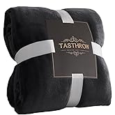 TASTHROW Large Flannel Fleece Throw Blanket, 50×70 Inch - Cozy Lightweight Thick Blanket - All Seasons Suitable for Women, Men and Kids (Black)