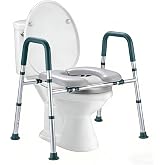 Raised Toilet Seat with Handles, FSA HSA Eligible Toilet Seat Riser for Seniors with Adjustable Height &amp; Width, 400lb Padded Elevated Toilet Seat for Elderly, Handicap and Disabled, Fit Any Toilet