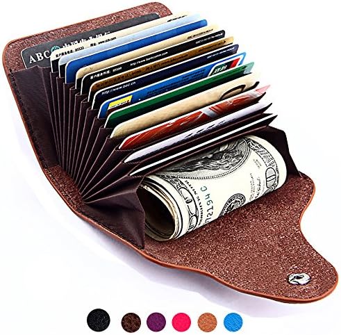 Women RFID Blocking Slim Wallet Genuine Leather Credit Card Holder Minimalist Case Organizer Lady Small Coin Purse Snap Closure