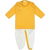 Superminis Boy's Cotton Kurta with Dhoti - Golden Thread Work, Side Button Kurta Set for Ethnic Wear