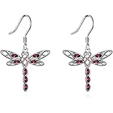 POPLYKE Dragonfly Earrings 925 Sterling Silver Bithstone Dragonfly Earrings Celtic Knot 7 Chakras Jewelry Gifts for Women