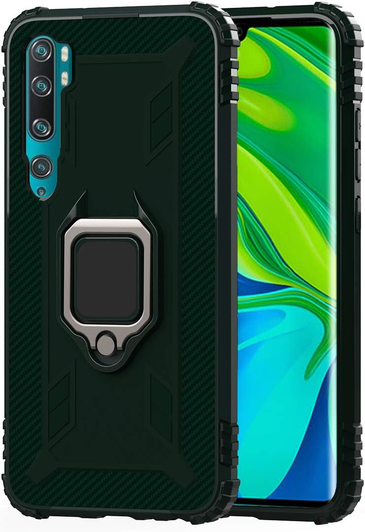 FINEONE Case for Xiaomi Mi Note 10 Pro, Premium Soft Rubber Shockproof Bumper with Upgrade Metal Ring Grip Kickstand & Works With Magnetic Car Mount Anti-Slip Cover (Green)