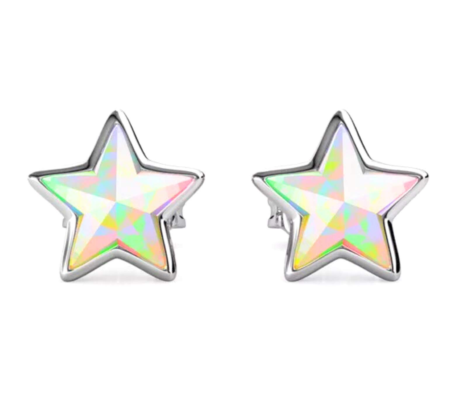 Silver Star Rainbow Small Stud Earrings with Austrian Crystals - Rhodium plated for Women's or Girl's Gift.