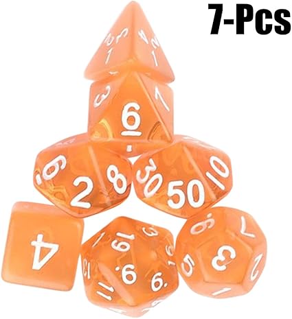 Joyibay Party Dice, 7Pcs Color Dice Mini See Through Acrylic Dice Polyhedral Game Dice Playing Dice Toy (Orange)