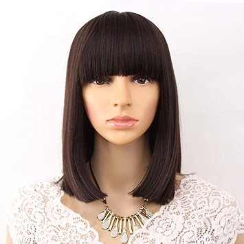 Amazon Com Black Synthetic Wigs With Bangs For Women Medium
