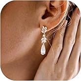 Qyalie Dangle Drop Earrings for Women Wedding Bridal Rhinestone Long Cubic Zircon Dangling Crystal Chandelier Sparkly 14K Gold Plated Dainty Trendy Jewelry