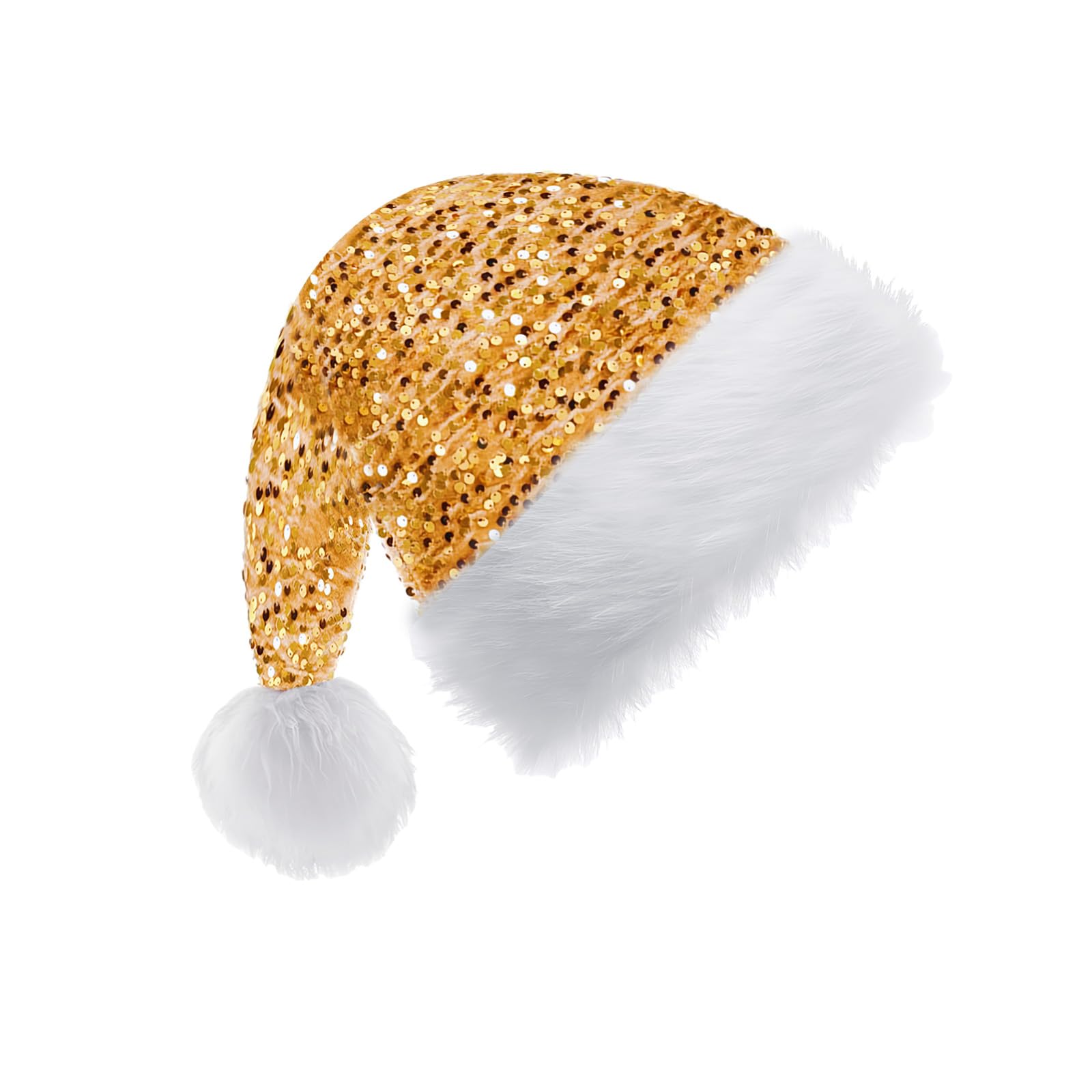 Gold Sparkly Santa Hat for Christmas - Sequin Plush Luxury Cap for Adults, Kids, Men, Women - Father Christmas Costume Accessory for Xmas Holiday and New Year Party
