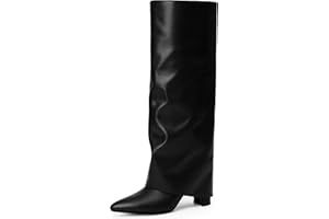 Modatope Knee High Boots Women Fold Over Knee High Boots Chunky High Heels Long Boots Zipper Pointed Toe Dress Tall Boots for Women