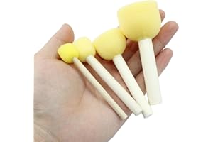 Marvexi 20 Pcs Round Sponge Brush Paint Set 4 Assorted Sizes Foam Sponge Wood Handle Paint Brush Set for Painting Crafts, DIY Painting Tools(4 Sizes)