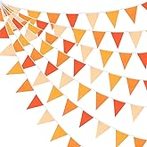 10M/32Ft Triangle Flag Fabric Banner Cotton Pennant Garland Cloth Bunting for Fall Decor Autumn Wedding Birthday Party Thanksgiving Day Home Nursery Outdoor Garden Hanging Decoration (Orange+36Pcs)